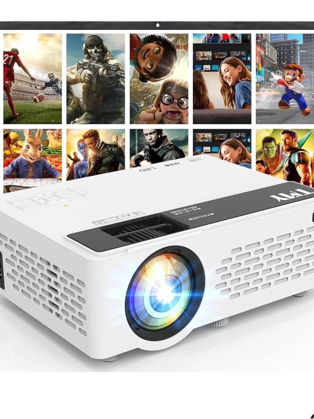 TMY 1080P Mini Portable Projector, 2-way Bluetooth, with 80in Screen